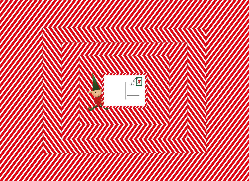 soschoenanders Geschenkverpackung postcard Postkarte rot weisse Streifen mit Schriftfeld in der Mitte